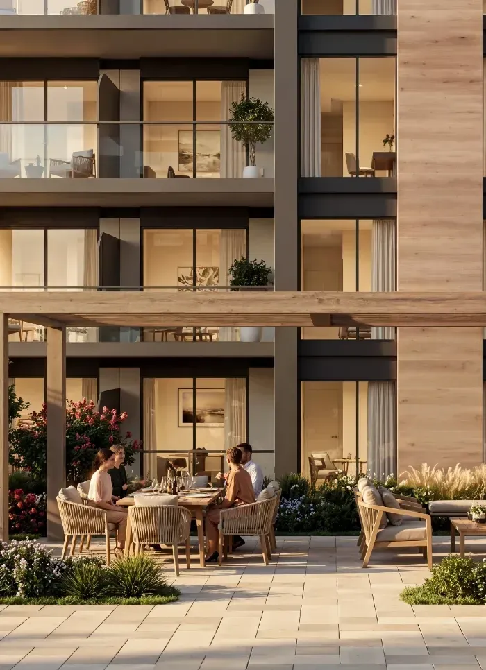 Render of the barbecue and outdoor dining terrace at The Woods, Sobha Sanctuary.