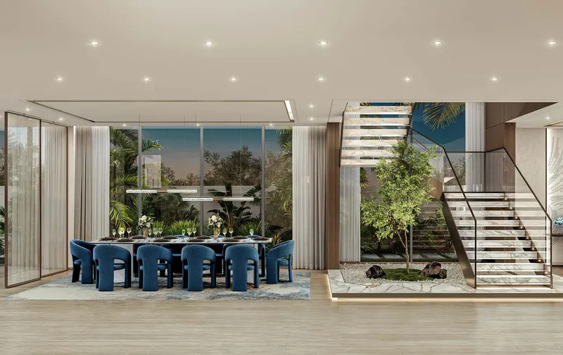 Azura Villa double-height dining room and staircase