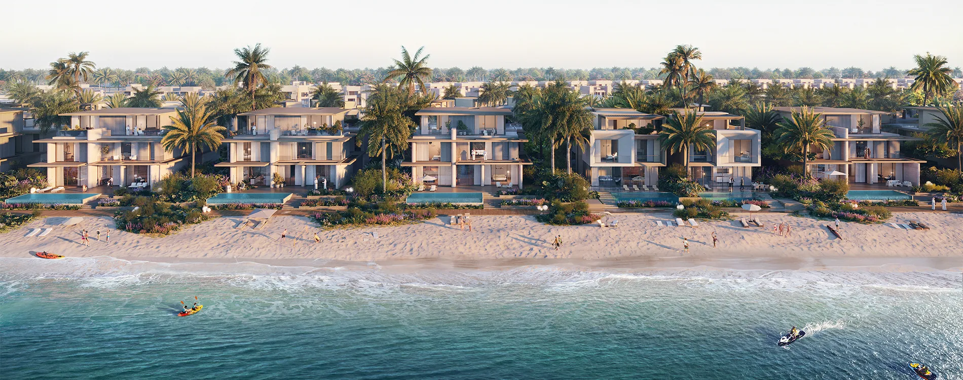 Al Thuraya Island beachfront villas along the Arabian Gulf shoreline
