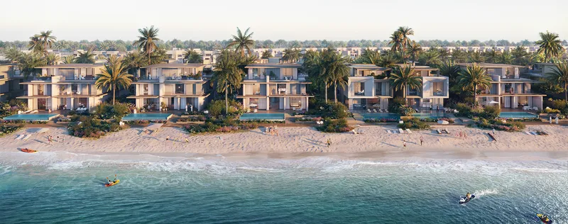 Al Thuraya Island beachfront villas along the Arabian Gulf shoreline