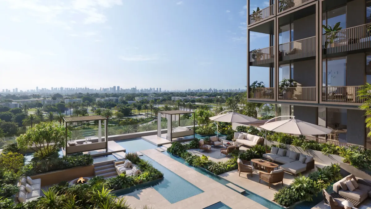 Pool deck with cabanas at The Archive by Imtiaz