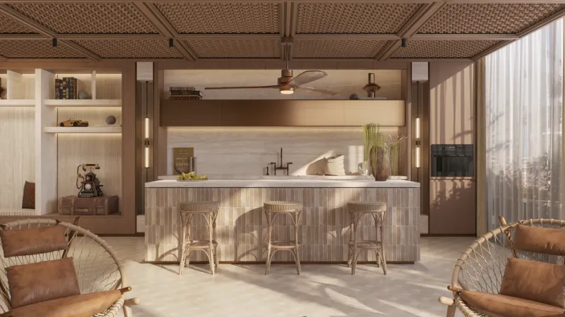 Open kitchen and dining area at The Archive