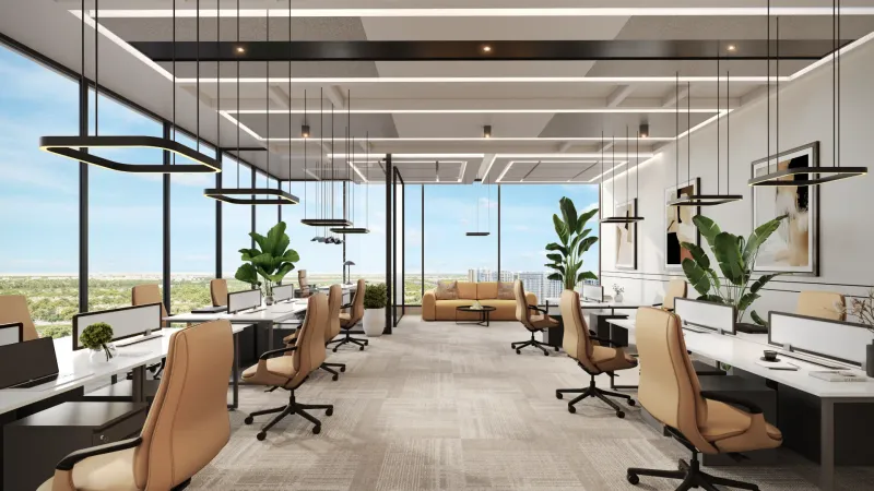 Aspirz office floor with workstations and city views