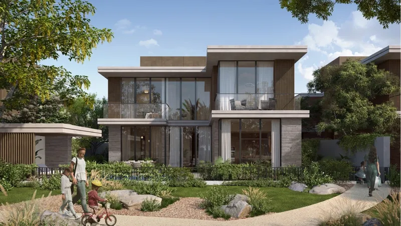 Render of a two-storey Athlon villa with a landscaped front garden and footpath