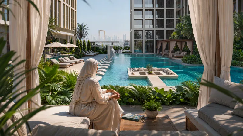 Amenity deck at Binghatti Spectre, Al Jaddaf