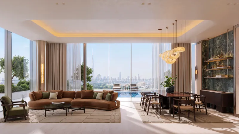 Living room interior at Binghatti Spectre, Al Jaddaf