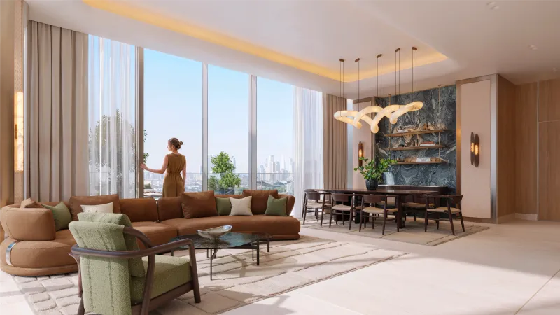 Living and dining interior at Binghatti Spectre