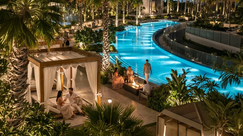 Pool deck and cabanas at Binghatti Wraith by Binghatti Developers