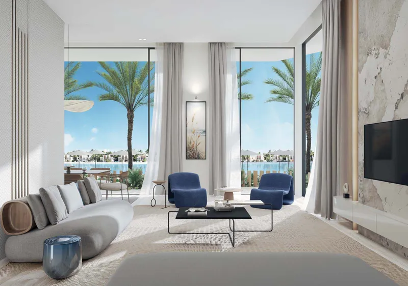 Blue Beach Residence apartment living room with water view