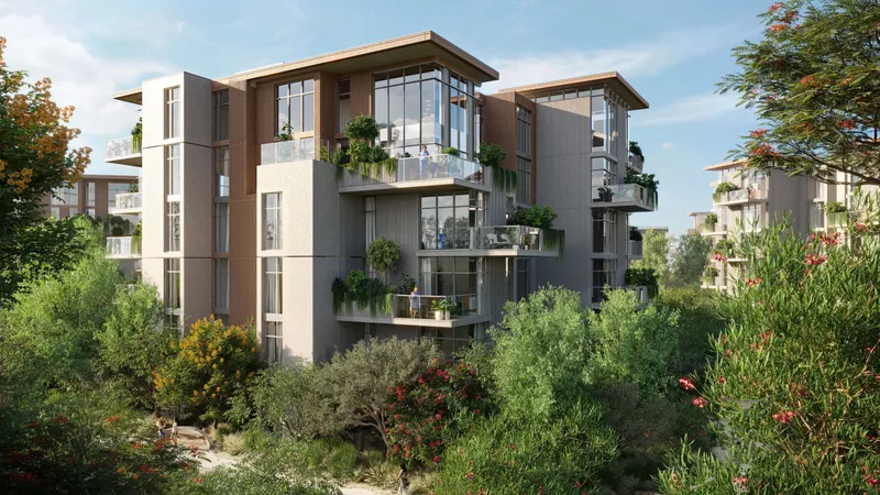 Cilia apartment building with planted terraces among trees at Ghaf Woods