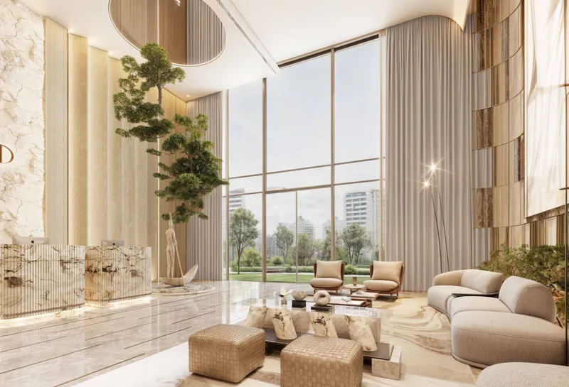 Double-height lobby lounge at Cove Boulevard