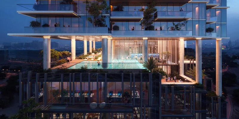Podium pool at Cove Boulevard by Imtiaz at night