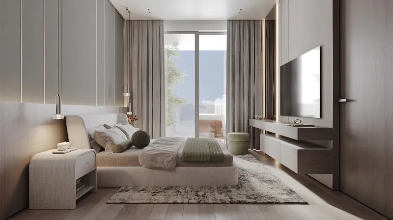 Bedroom with balcony access at Cove Edition 2
