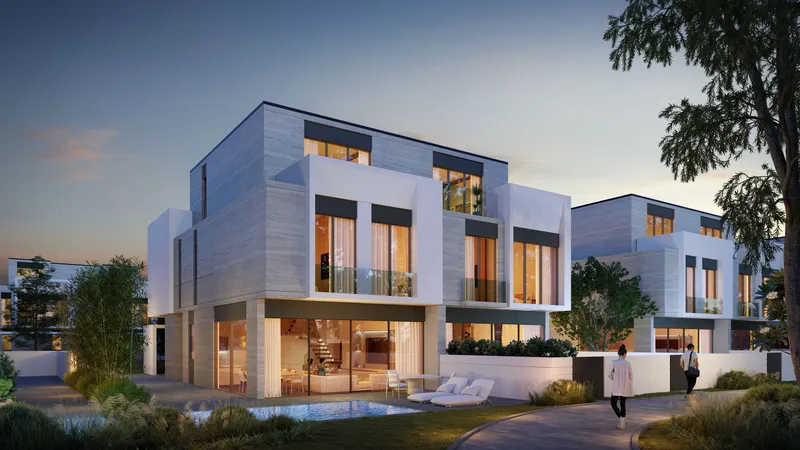 Three-storey 5 bedroom D-Villa with stone cladding and a garden pool