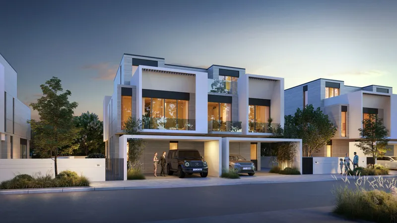 Street view of 5 bedroom D-Villas with covered parking and planted terraces