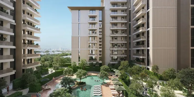 Courtyard swimming pool between Expo Valley Views apartment blocks