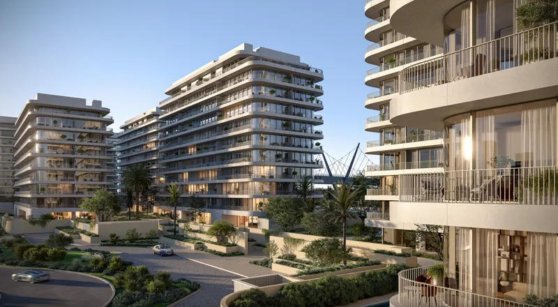 Arrival drive at Eden House The Park with low-rise buildings and planted terraces