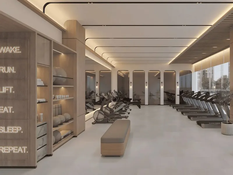 Fitted residents gym with cardio and spin equipment at Ghadeer, Expo Valley Views
