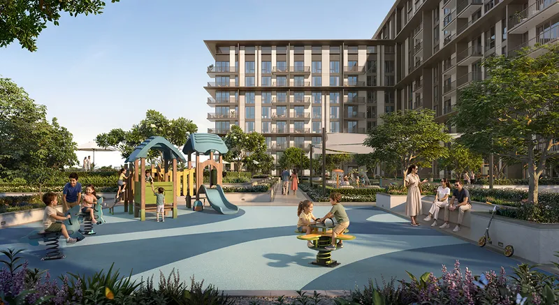 Render of the podium children play area at Golf Trails, Emaar South.