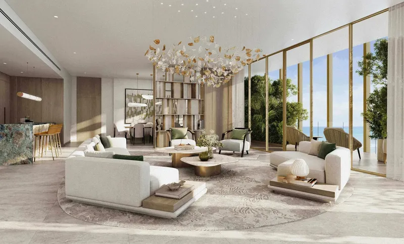 Open-plan living room with floor-to-ceiling glazing at Kanyon