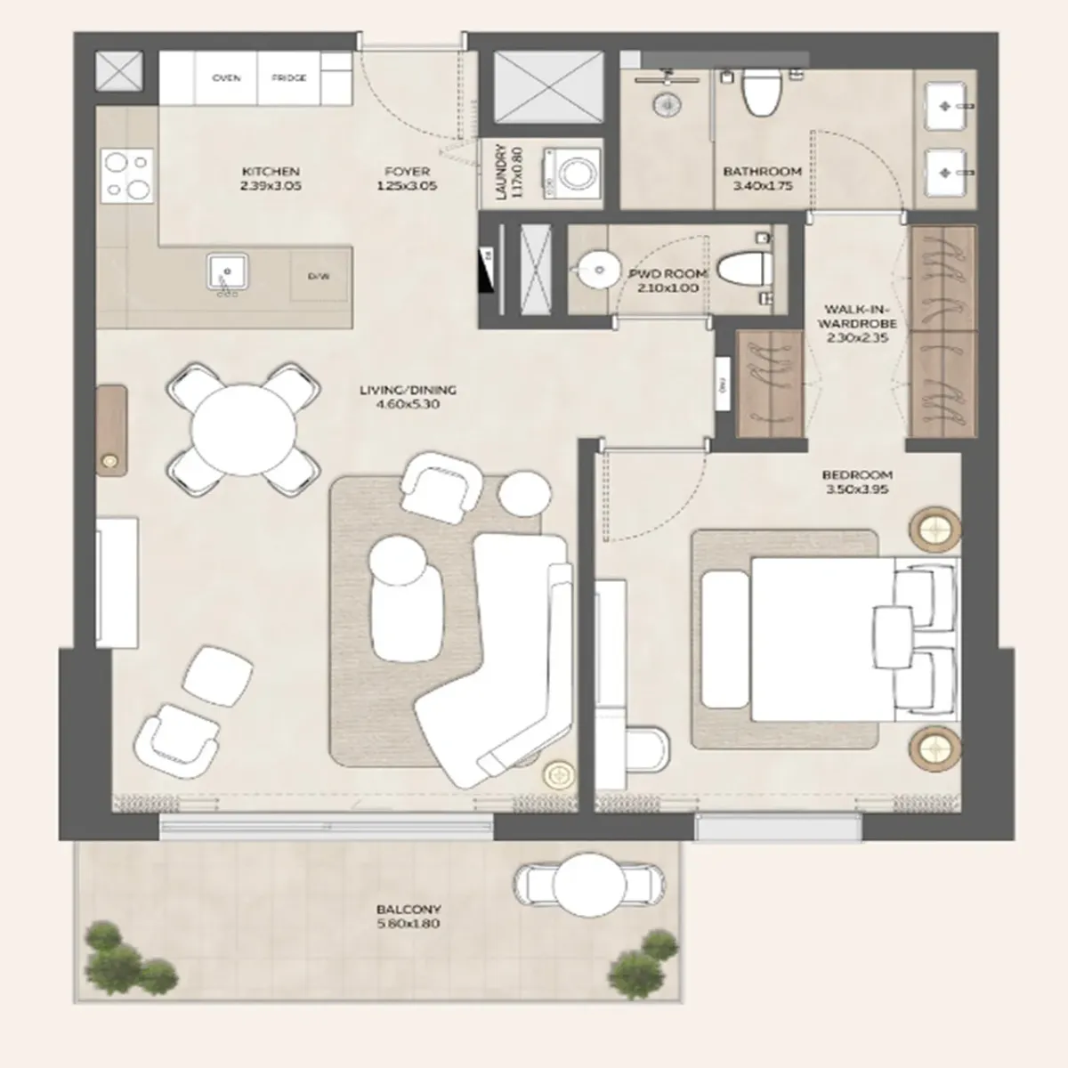 Mahra at Expo Valley Views 1 bedroom Layout floor plan, 1,182 sq ft
