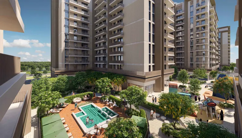 Courtyard swimming pool between apartment blocks at Expo Valley Views