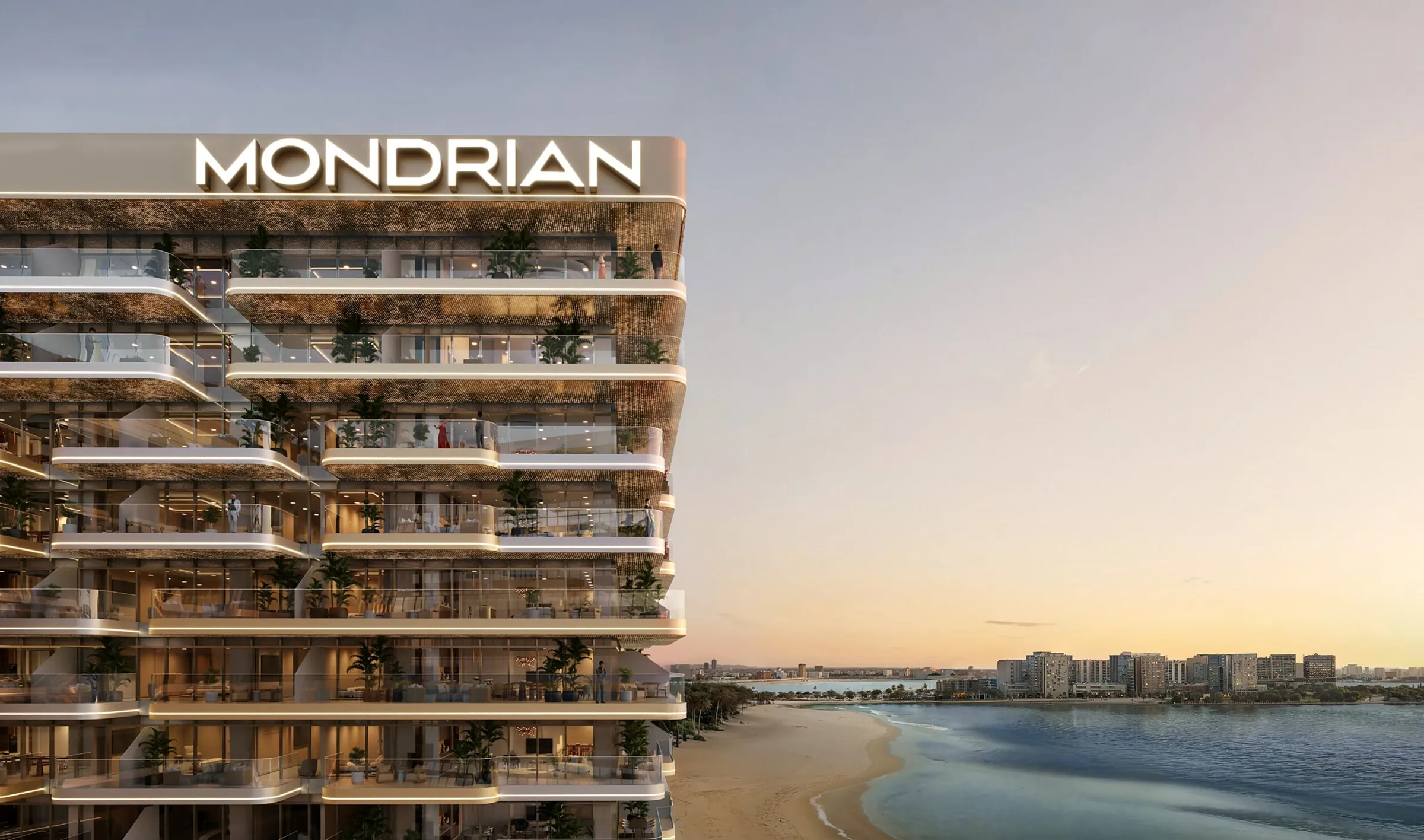 The Mondrian Al Marjan Island Beach Residences building on the beachfront, Ras Al Khaimah