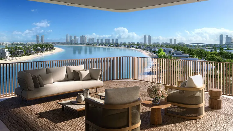 Furnished terrace at Palm Central Private Residences overlooking the lagoon and skyline