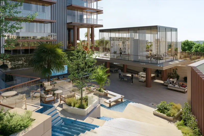 Pavilion clubhouse and cascading water feature at Sea Cliff by Imtiaz