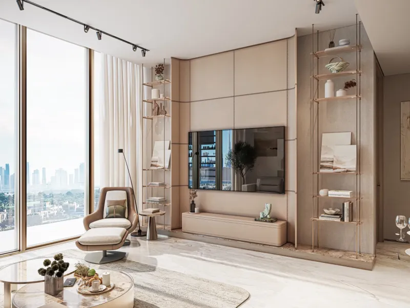 Living room with floor-to-ceiling glazing at Sea Cliff by Imtiaz