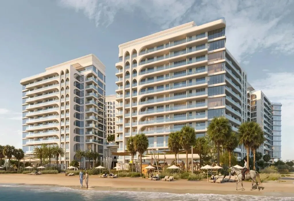 SEEFA by Alef at Al Khan, Sharjah, a beachfront residential development of five buildings shown in the project rendering
