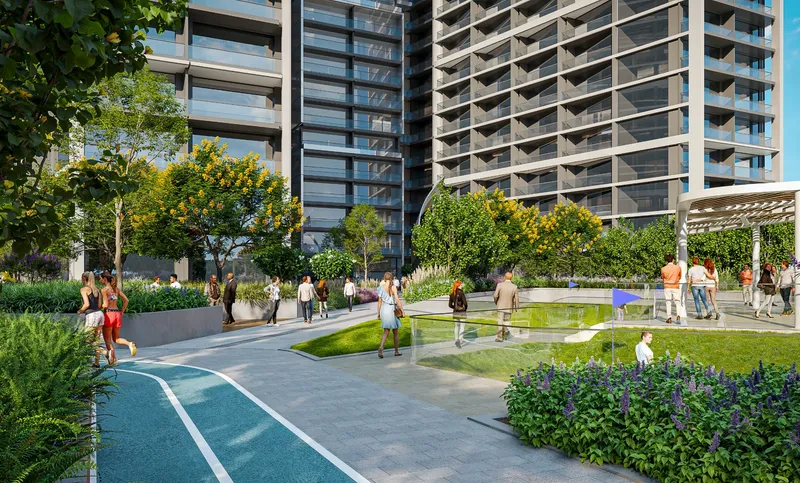 Render of the jogging track and gardens in the Sobha Central elevated park