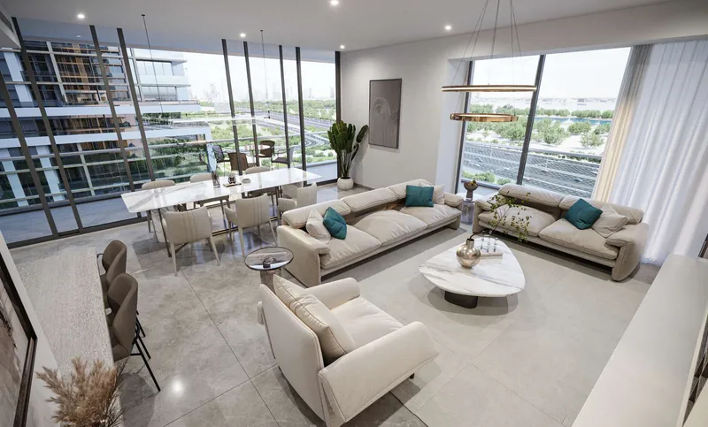 Sobha One living and dining room with floor-to-ceiling glazing