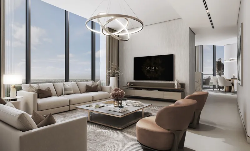 Sobha Solis living room with full-height windows