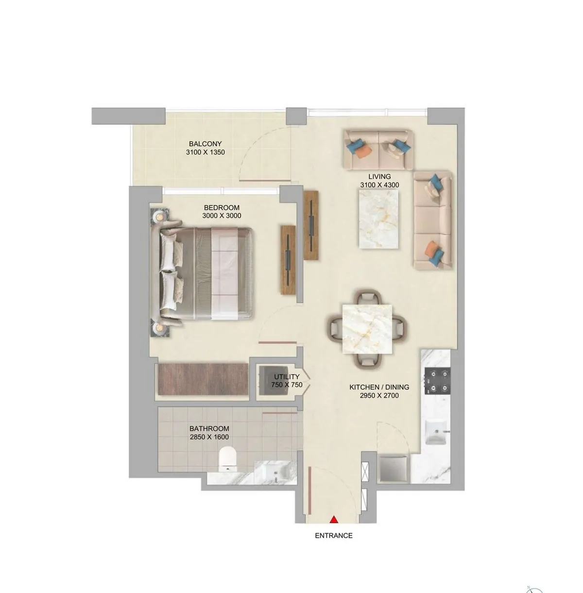 The Woods at Sobha Sanctuary 1 bedroom Type A floor plan, 546 sq ft