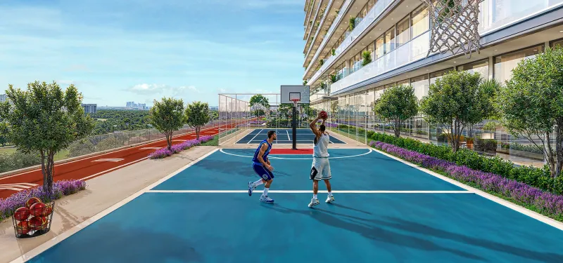 Podium basketball court and jogging track at Sparklz by Danube