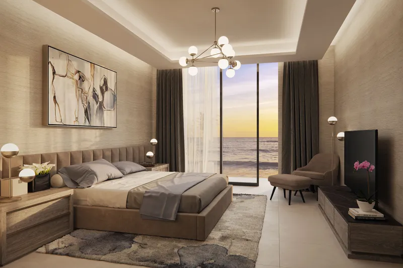 Sun Island villa bedroom with sea view