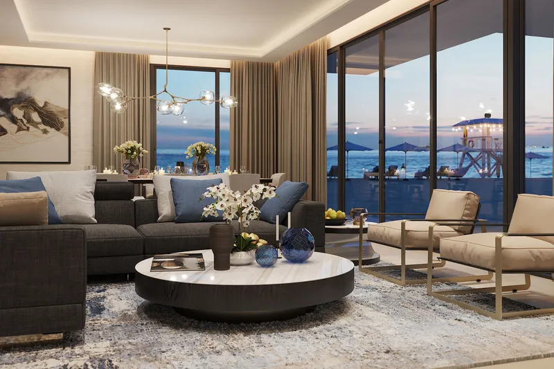 Sun Island villa lounge opening to a balcony