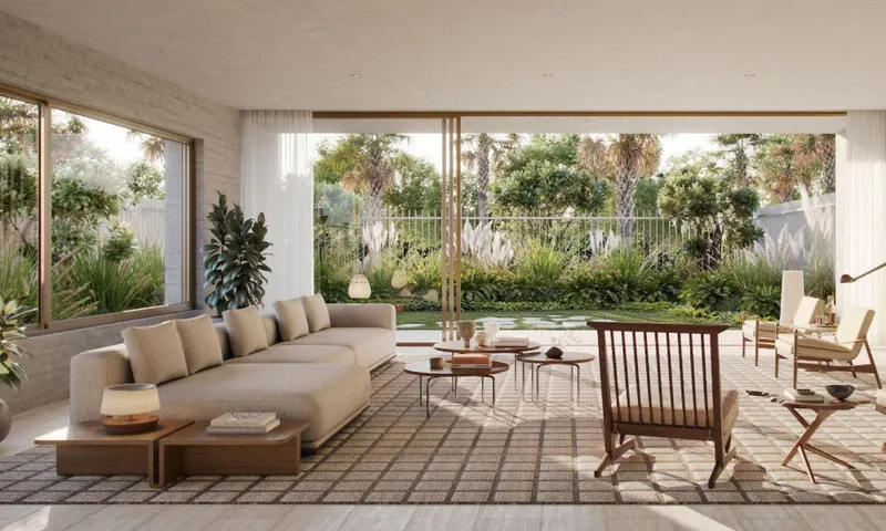 Living room opening to the garden in a Sunrise Valley home, Nad Al Sheba