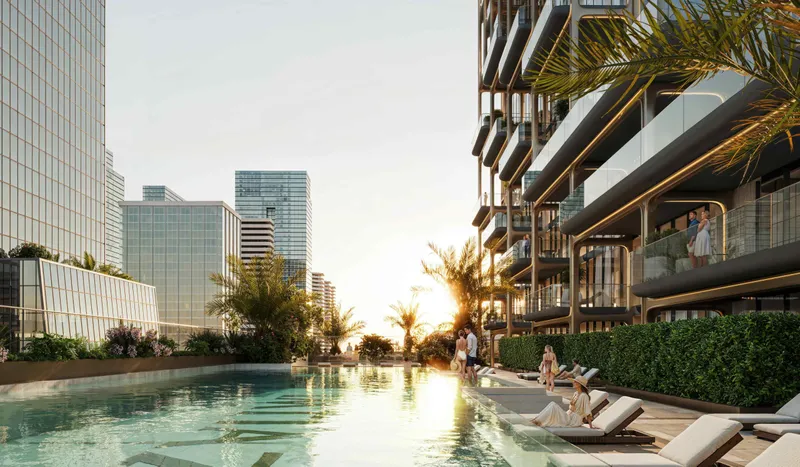 Pool deck and sun loungers at The Symphony