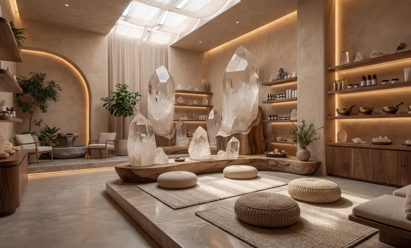 Salt lounge with crystal features and floor cushions in the Sobha Sanctuary wellness facilities
