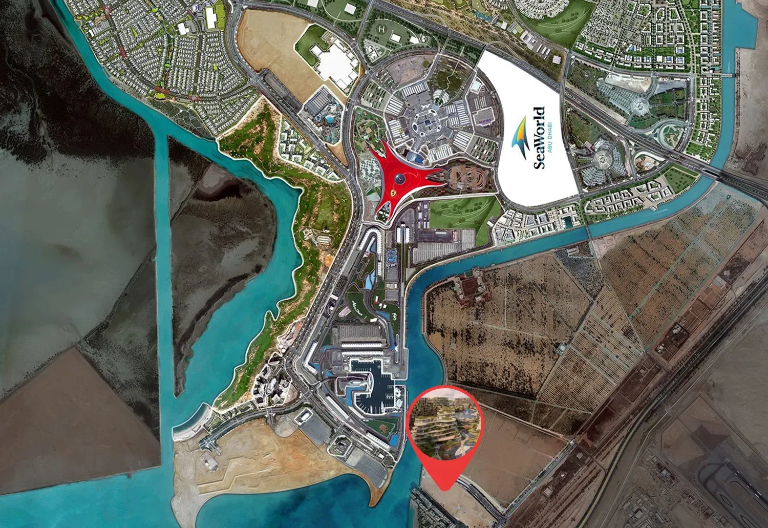 Location map: The Wadi site on Yas Canal, south of Ferrari World and SeaWorld Yas Island
