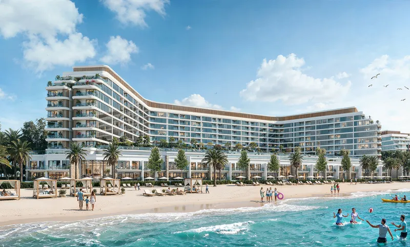 Tranquil Beach Residences curving along the natural beach on Sobha Siniya Island, Umm Al Quwain