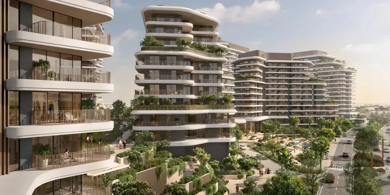 Render of the Verdes by Haven infinity pool and loungers overlooking a polo field