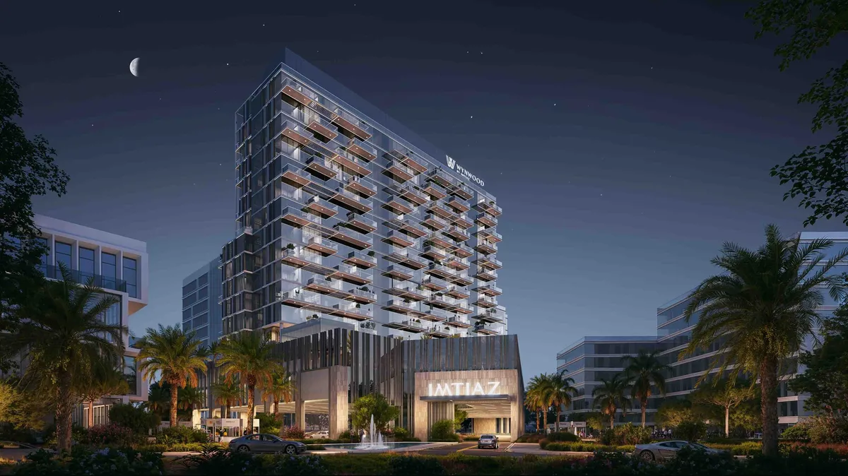 Wynwood by Imtiaz entrance and facade at night, Dubai Islands