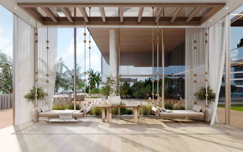 Outdoor lounge on the podium at Wynwood by Imtiaz