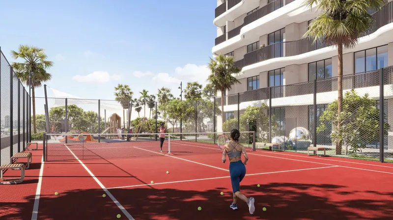 Sports court on the podium deck of ALTA V1EW Skyhomes
