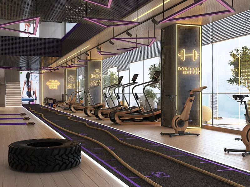 Gym at Altitude de GRISOGONO with treadmills and a functional training track
