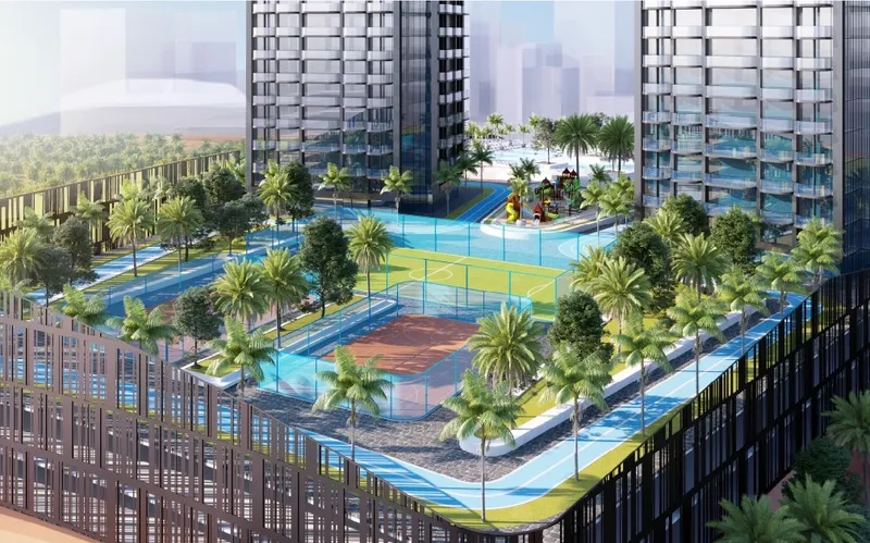 Render of the sports courts and running track on the Ananda Residences podium