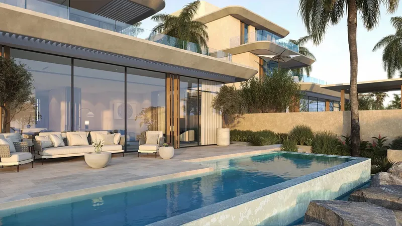 Private infinity pool and terrace at an Anantara Residences villa in Mina Al Arab